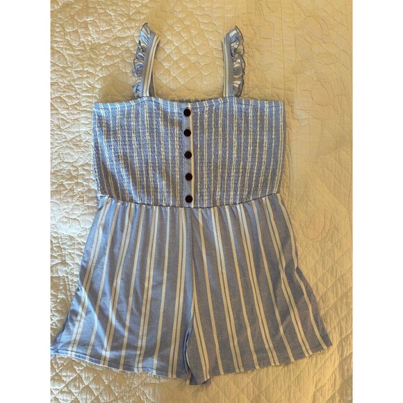 NWOT No Boundaries Romper Jumpsuit Plus Size XXL 19 Smocked Top Blue & White - Picture 7 of 10